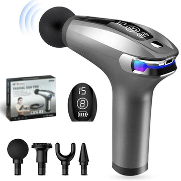 Long Handle Fascial Gun Massager | Model: BLD-339 | Rechargeable Massage Gun with 4 Interchangeable Heads | Full Body Muscle Relaxation